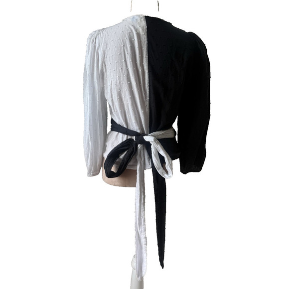 FARM RIO Anthropologie Wrap Top Swiss Dot Puff Sleeve Colorblock Cotton Size S - Picture 6 of 8